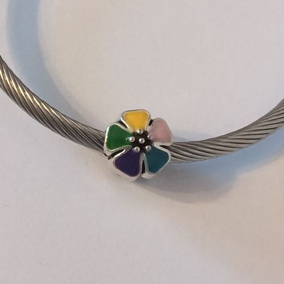 Silver Colorful Flower Charm for‎ Pandora Style Bracelet - Picture 1 of 4